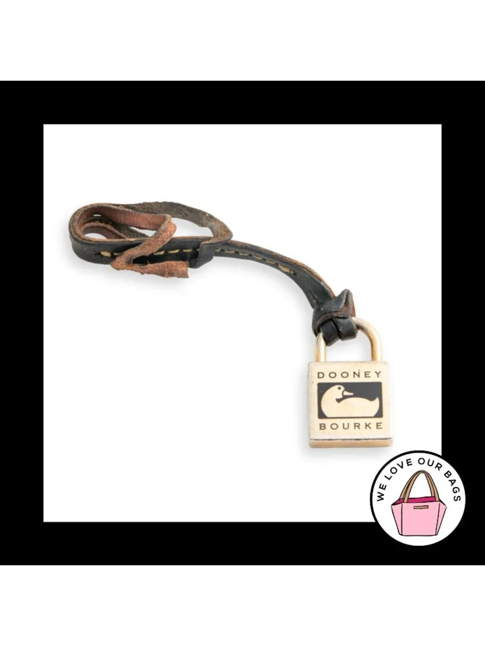 VINTAGE Y2K DOONEY & BOURKE Duck Black Brown Leather Bag Charm Hang Tag Keychain